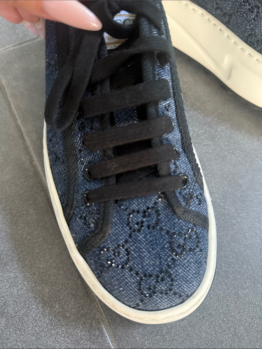 Gucci Denim crystal Lace Platform Sneakers - Picture 12 of 14